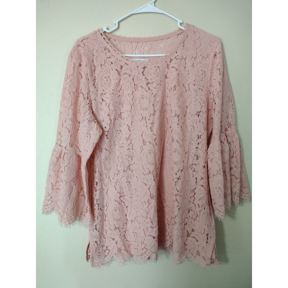 Isaac Mizrahi Pink Lace Bell-Sleeve Blouse